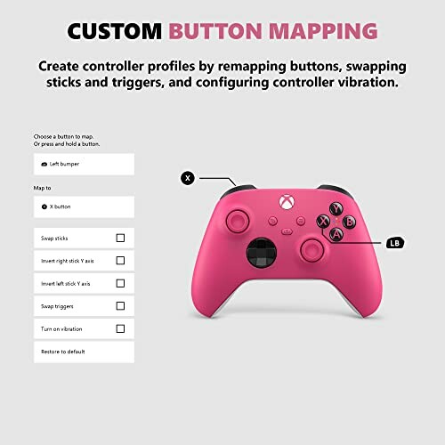 Xbox controller with custom button mapping options.