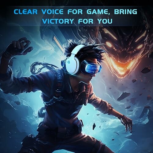 Gamer with headset and virtual reality visor, futuristic design