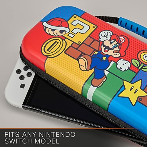 Colorful Nintendo Switch case featuring Mario and game elements