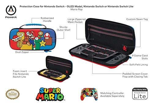 Super Mario themed Nintendo Switch case with compartments and zippers