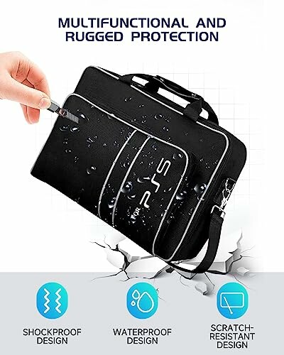 PS5 carrying case with waterproof, shockproof, and scratch-resistant design.