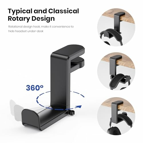 Rotary design headset holder for under-desk use.