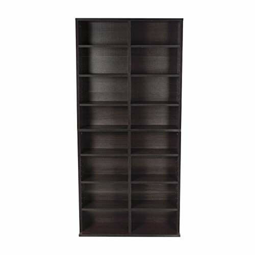 Tall dark wooden bookshelf with multiple shelves.