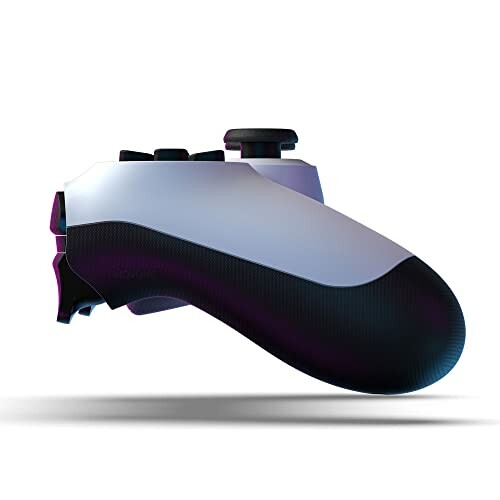 White and black gaming controller on white background